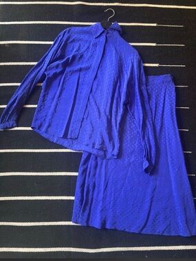 Vtg Lilli Ann & Malcolm Starr purple Silk Skirt Set